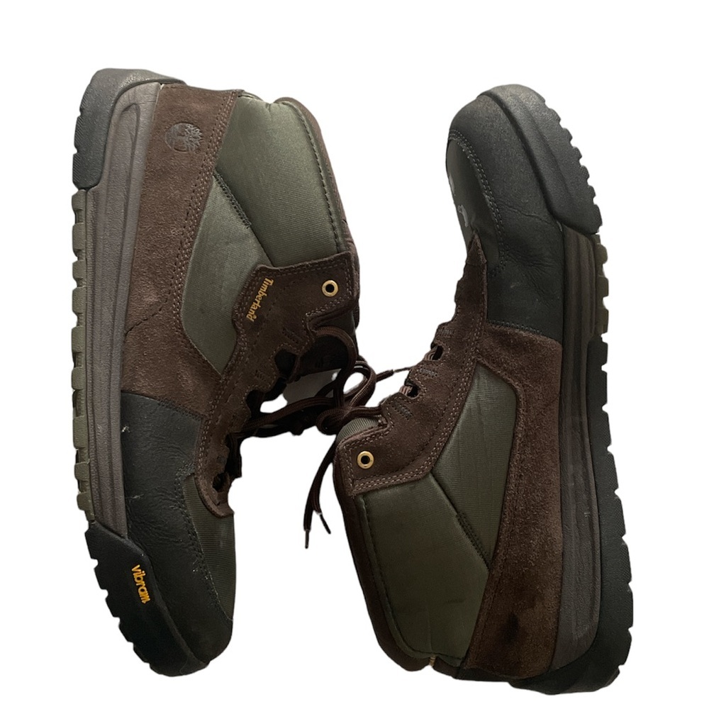 Timberland Mens Hiking Boot Vibram Leather Brown Green Size 14M